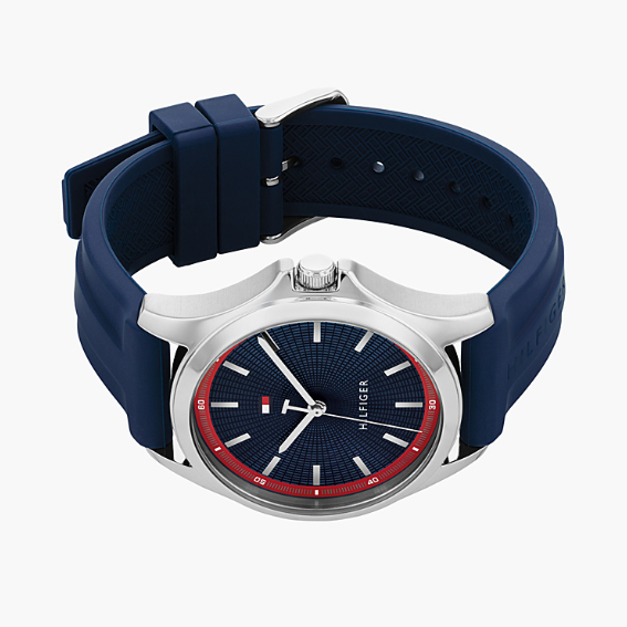 TOMMY HILFIGER BLUE/RED DIAL GENTS BLUE SILICONE WATCH