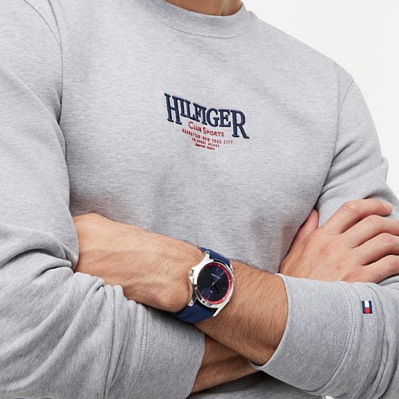TOMMY HILFIGER BLUE/RED DIAL GENTS BLUE SILICONE WATCH