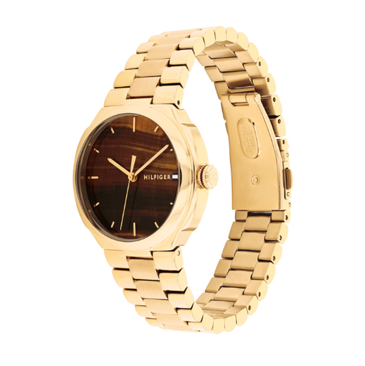 TOMMY HILFIGER BROWN DIAL LADIES GOLD STAINLESS STEEL WATCH