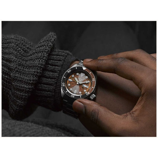 Seiko 5 Sports SKX Burnt orange Skeleton Style watch 