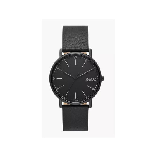 Signatur, Black Dial Three-Hand Black Leather Gents Watch