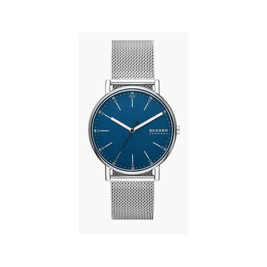 Signatur Three-Hand, Blue Dial, Gents Silver Stainless Steel Mesh Watch