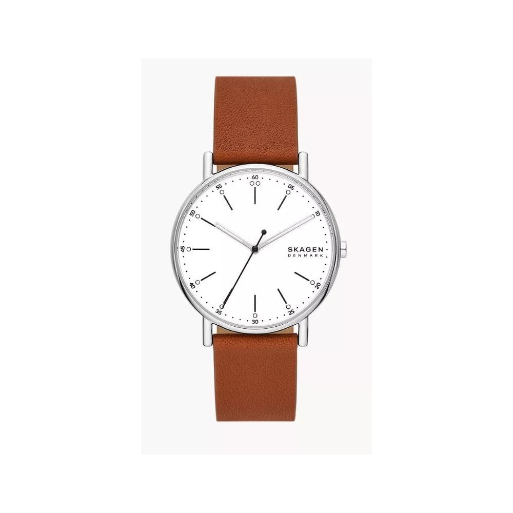 Signatur Three-Hand, Luggage, White Dial, Gents Brown Leather Watch
