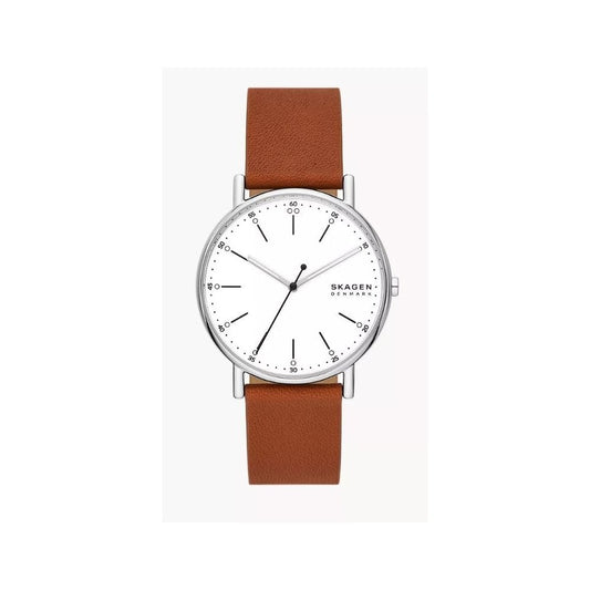 Signatur Three-Hand, Luggage, White Dial, Gents Brown Leather Watch