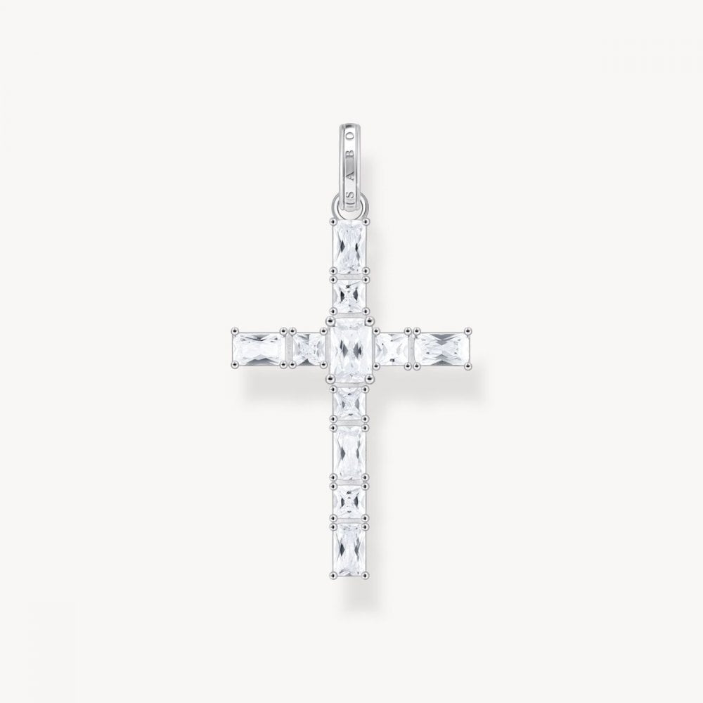 Silver Cross Pendant With White Zirconia
