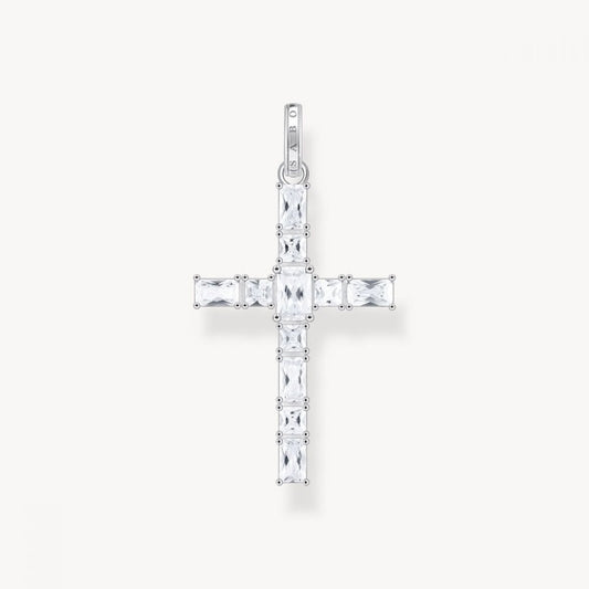 Silver Cross Pendant With White Zirconia