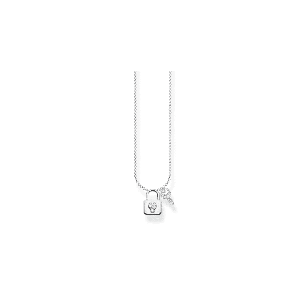 Silver & Cubic Zirconia Lock with Key Necklace