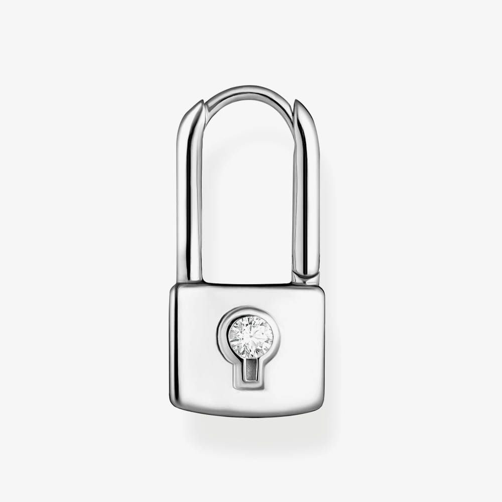 Silver & Cubic Zirconia Padlock Hoop Earrings