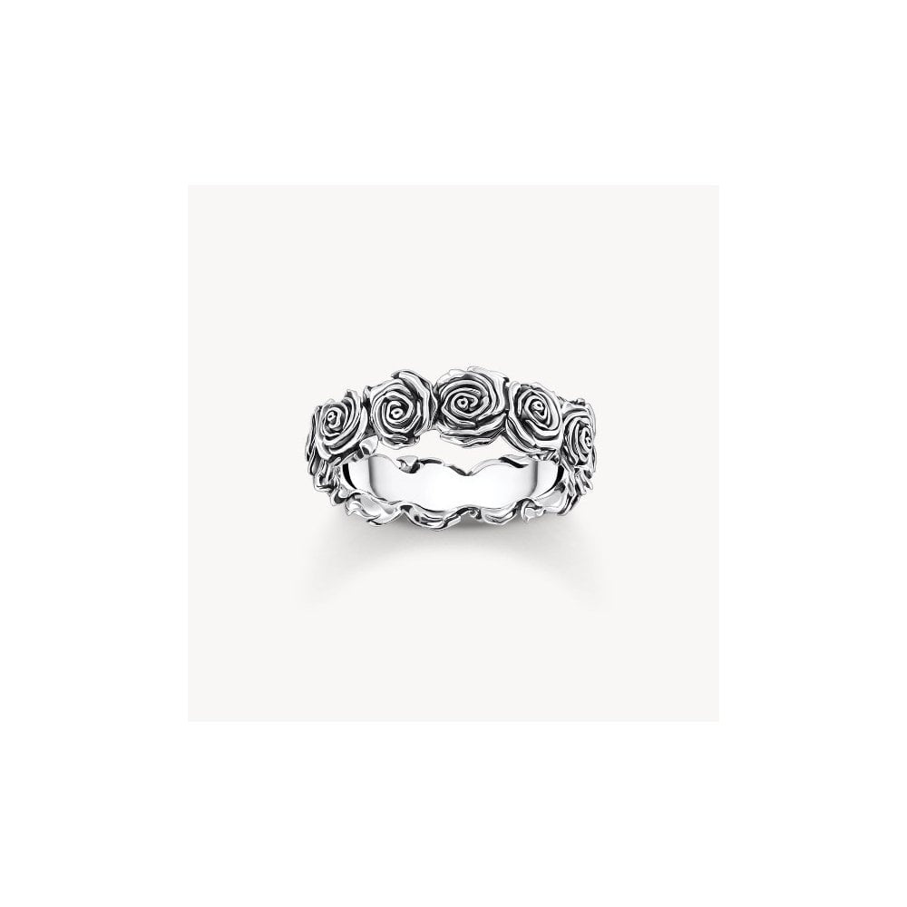 Silver Midnight Rose ring size 54