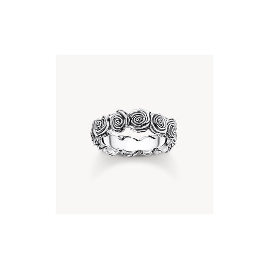 Silver Midnight Rose ring size 54