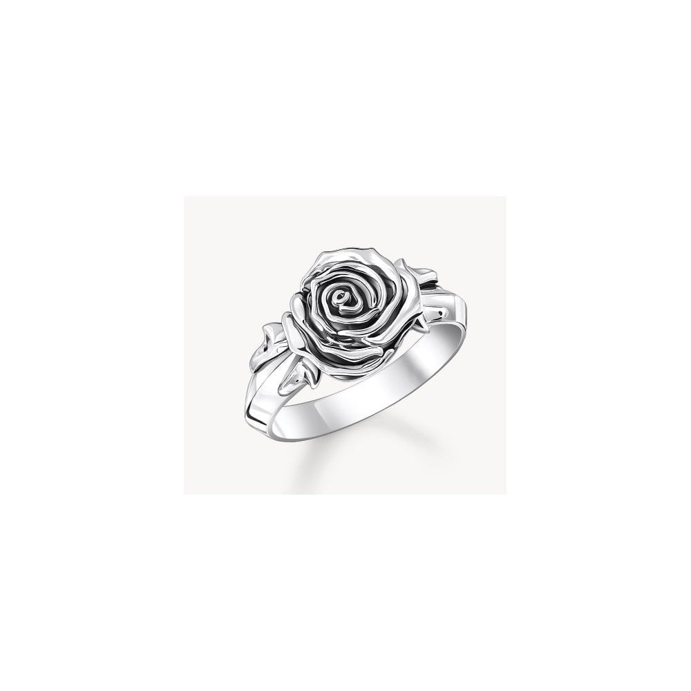 Silver Midnight Rose ring size 56