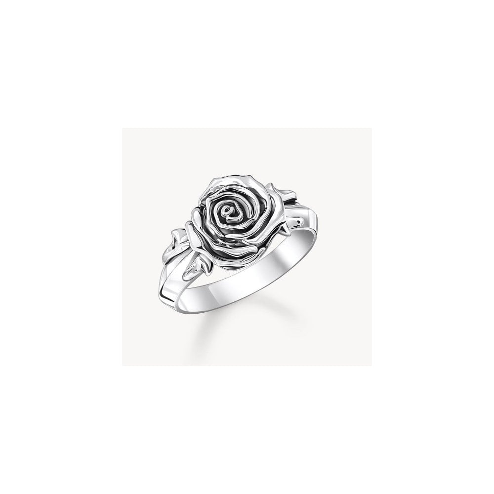 Silver Midnight Rose ring size 58