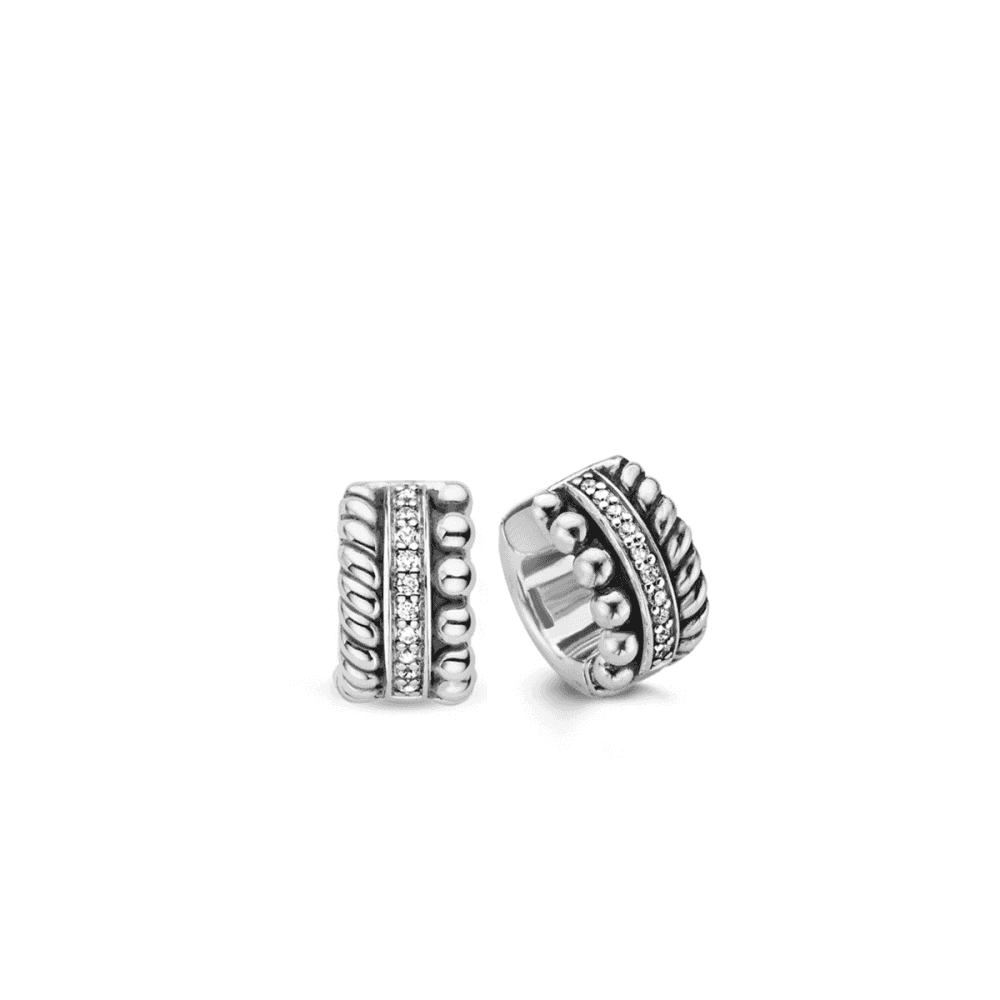 Silver Milano Hoop Earrings With Rope, Cubic Zirconia & Bobble Layers