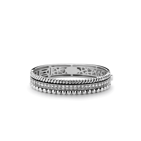 Silver Milano Oxidised Three Row Bangle with Zirconium Centre