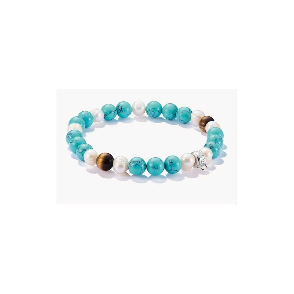 Silver beads bracelet with colourful stones length 17