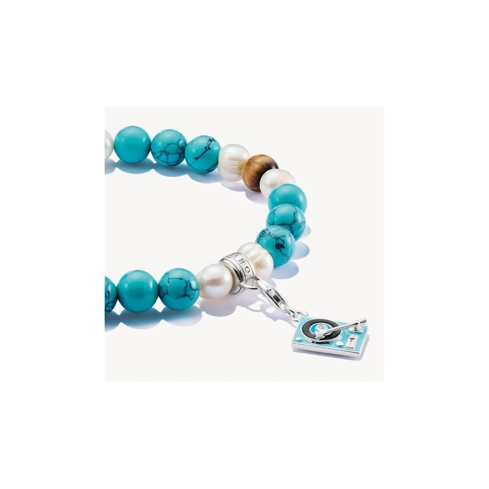 Silver beads bracelet with colourful stones length 19