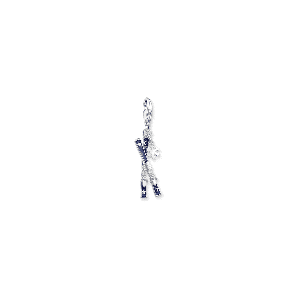 Silver charm crossed ski with cold enamel 