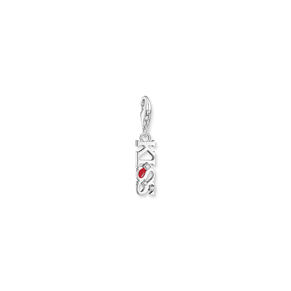 Silver charm pendant KISS with white zirconia 