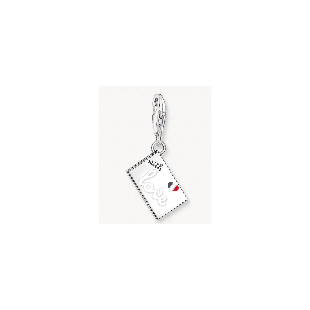 Silver charm pendant in stamp design with Eiffel Tower