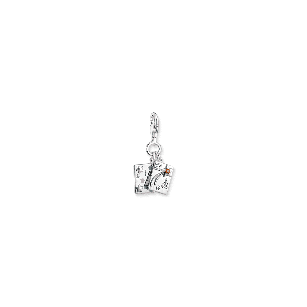 Silver charm pendant letter with stones and engraving