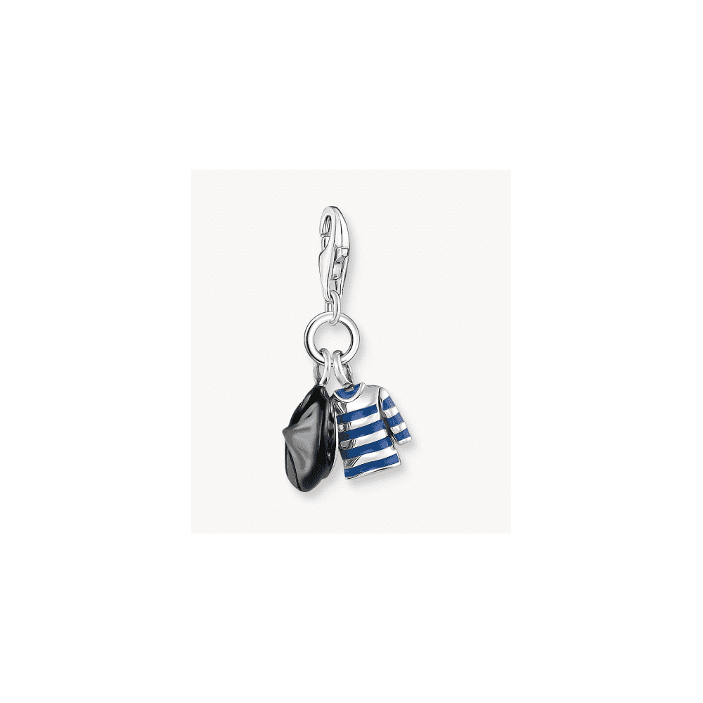 Silver charm pendant with beret hat and Breton shirt
