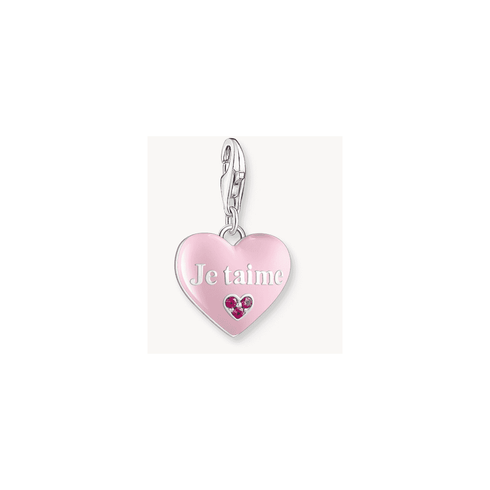 Silver charm pendant with pink heart