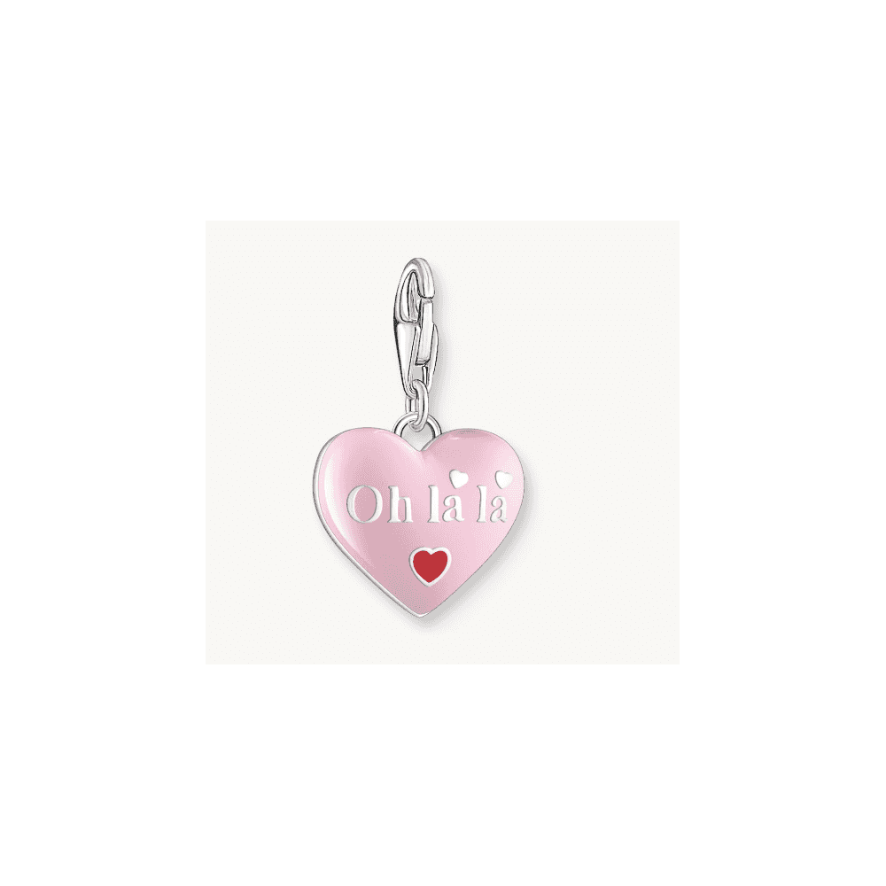 Silver charm pendant with pink heart