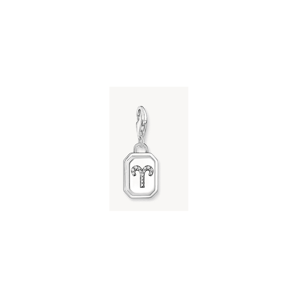 Silver charm pendant zodiac sign Aries with zirconia
