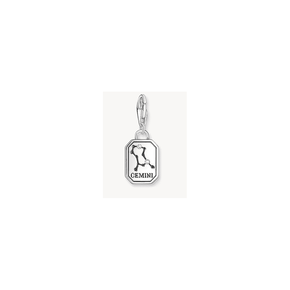 Silver charm pendant zodiac sign Gemini with zirconia