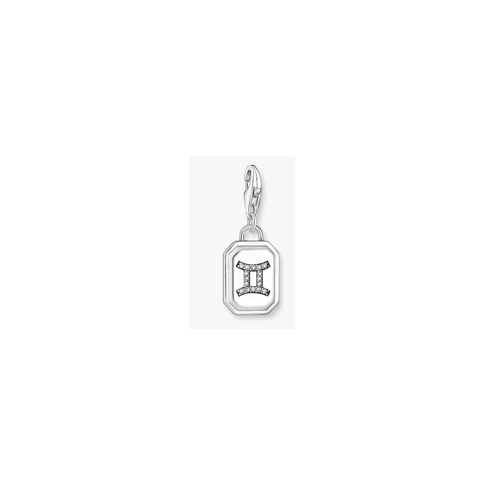 Silver charm pendant zodiac sign Gemini with zirconia