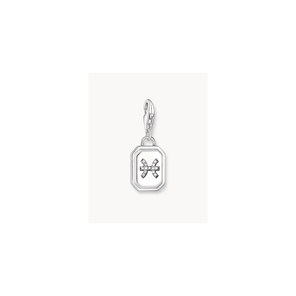 Silver charm pendant zodiac sign Pisces with zirconia