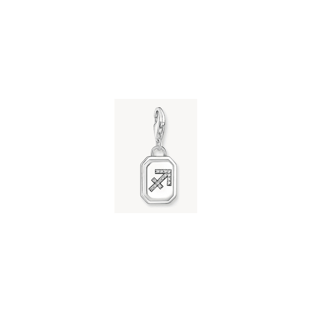 Silver charm pendant zodiac sign Sagittarius with zirconia