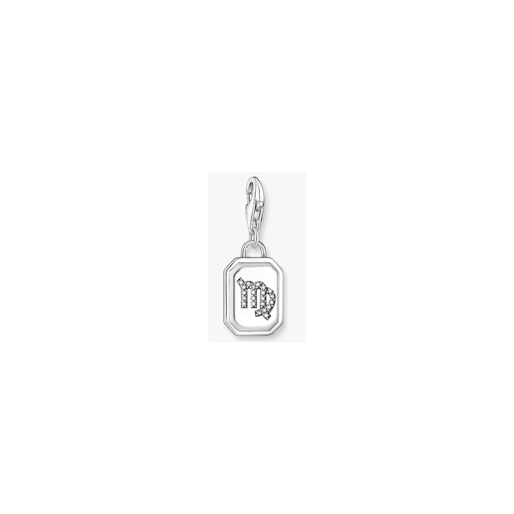 Silver charm pendant zodiac sign Virgo with zirconia