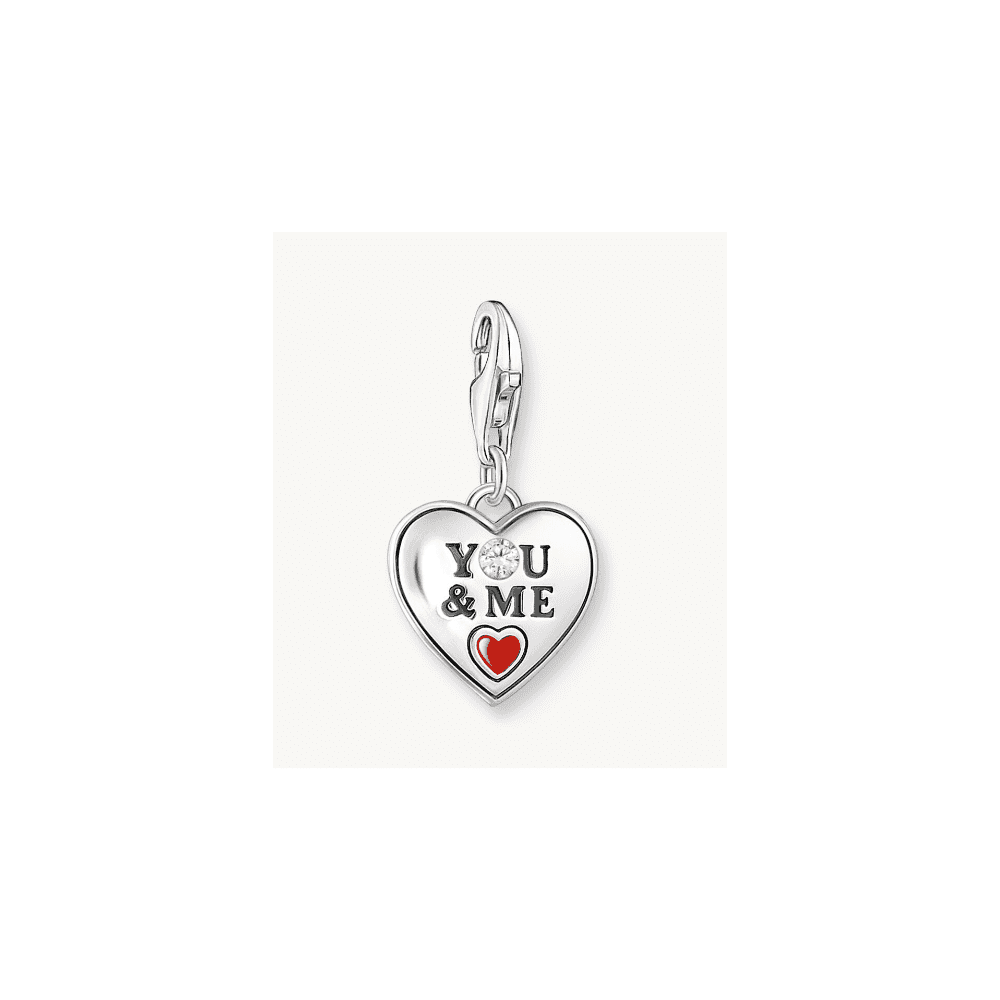 Silver heart charm pendant YOU & ME