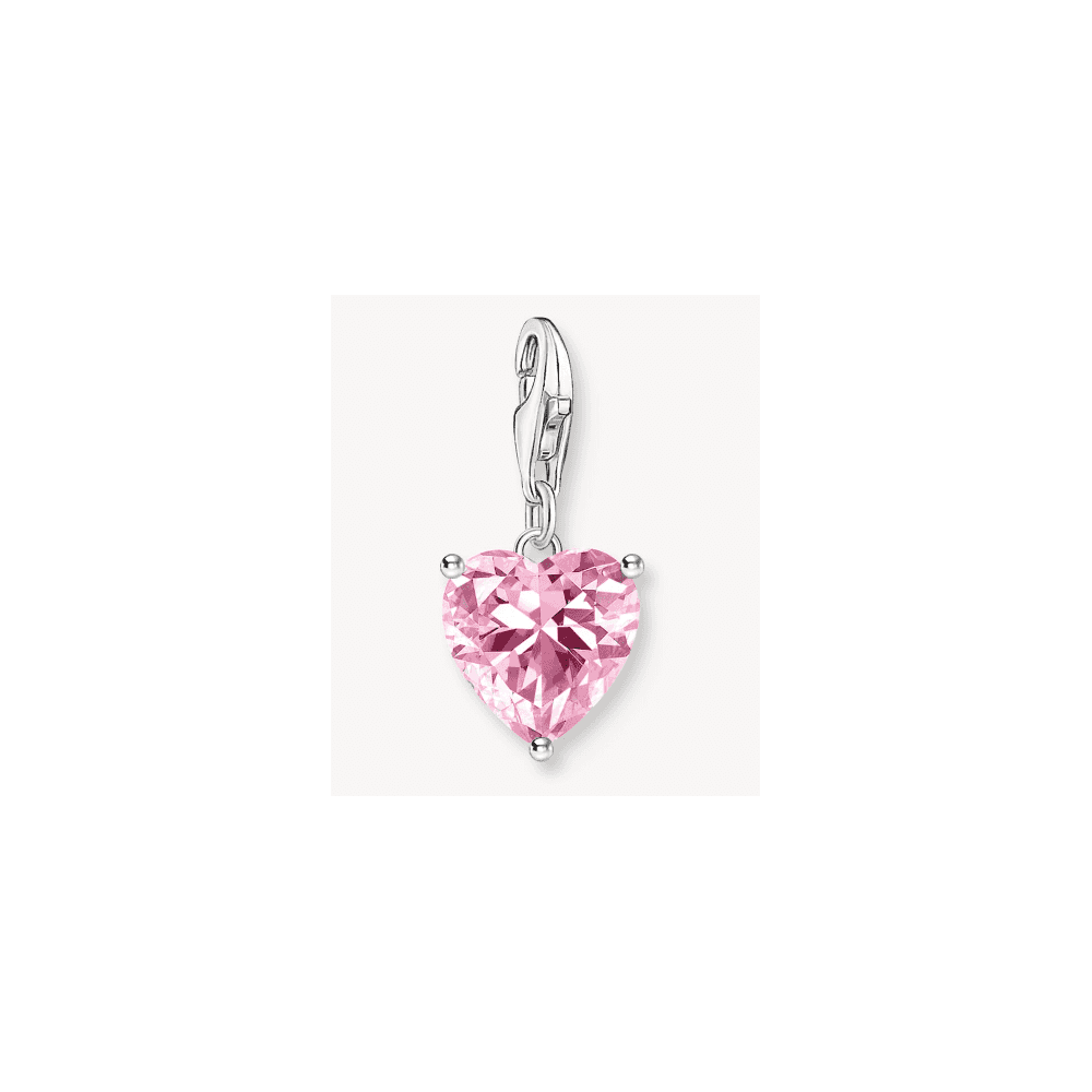 Silver heart charm pendant with pink stone