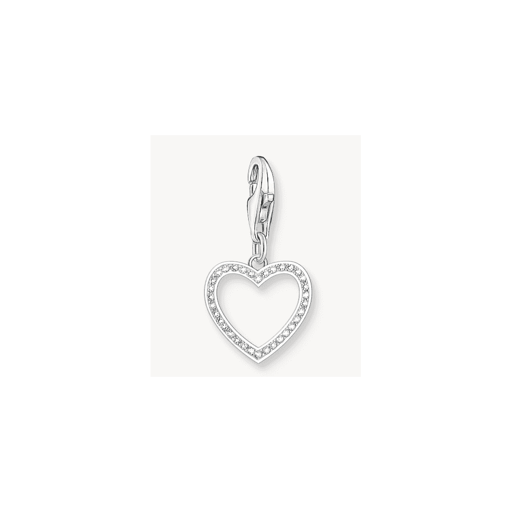 Silver heart charm pendant with white stones
