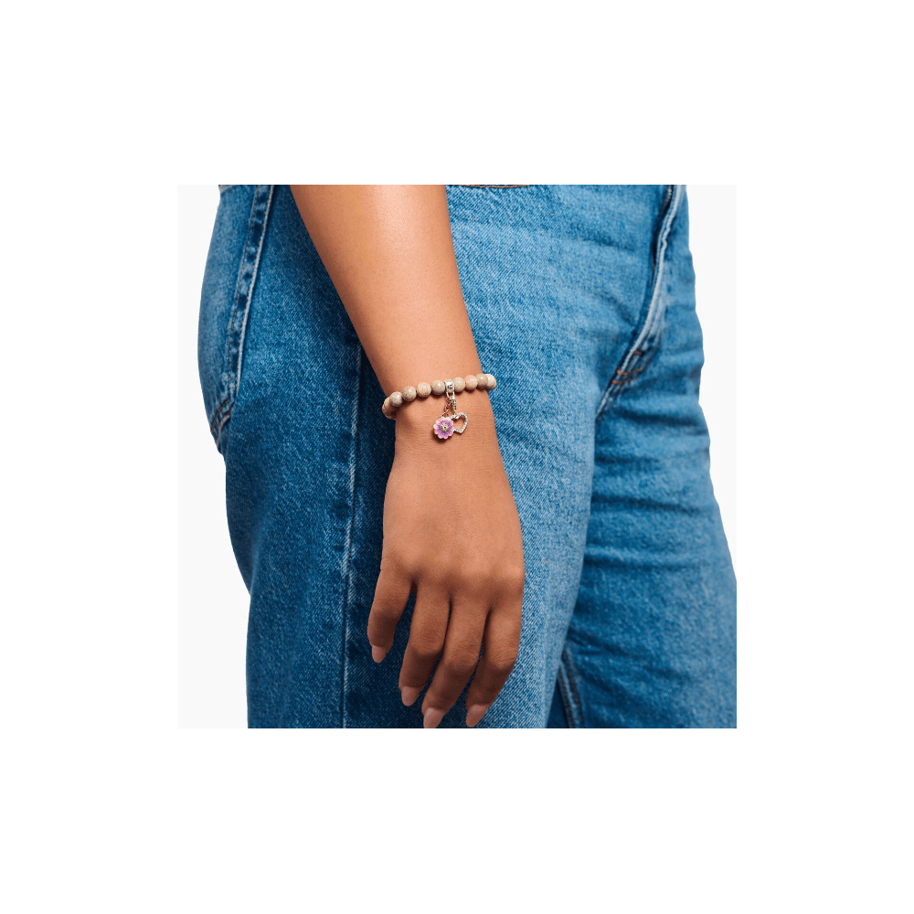 Silver heart charm pendant with white stones