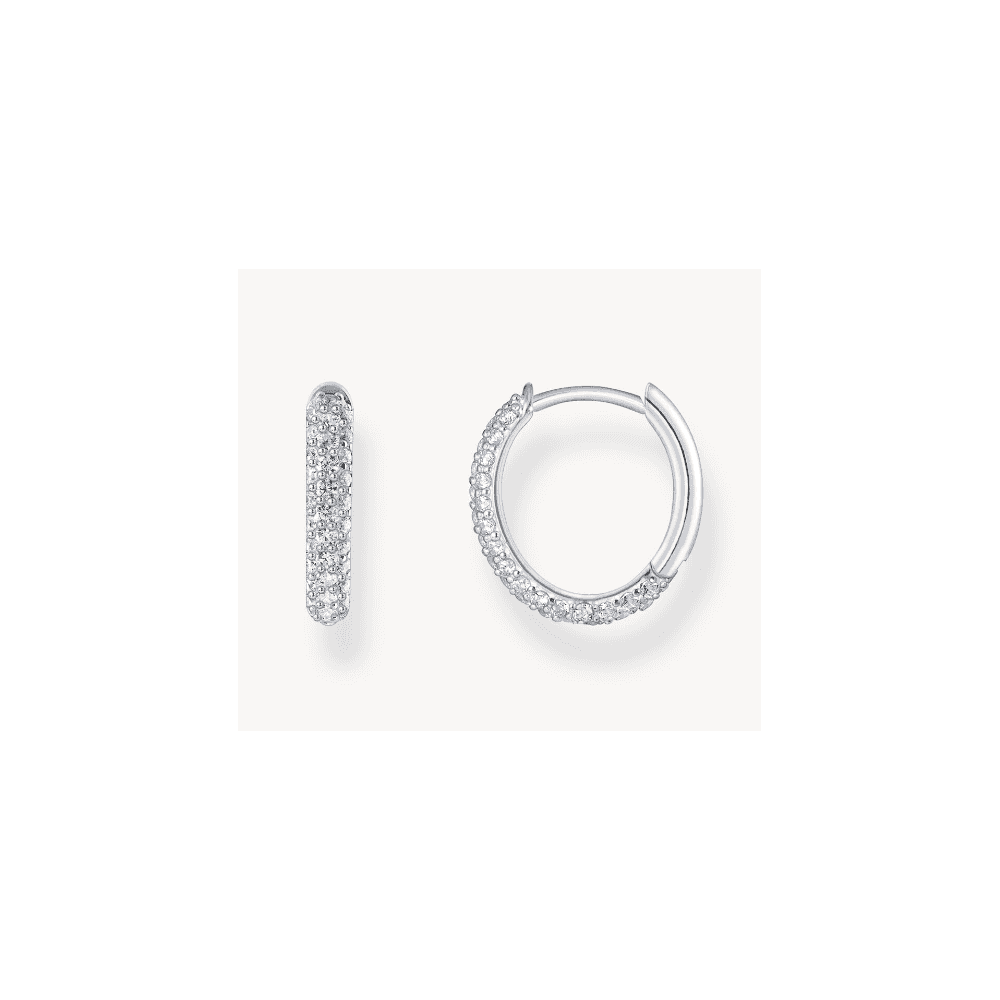 Silver hoop earrings with white zirconia pavé