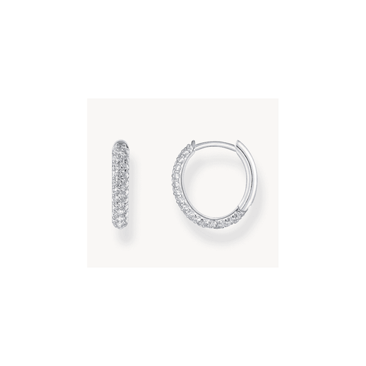 Silver hoop earrings with white zirconia pavé