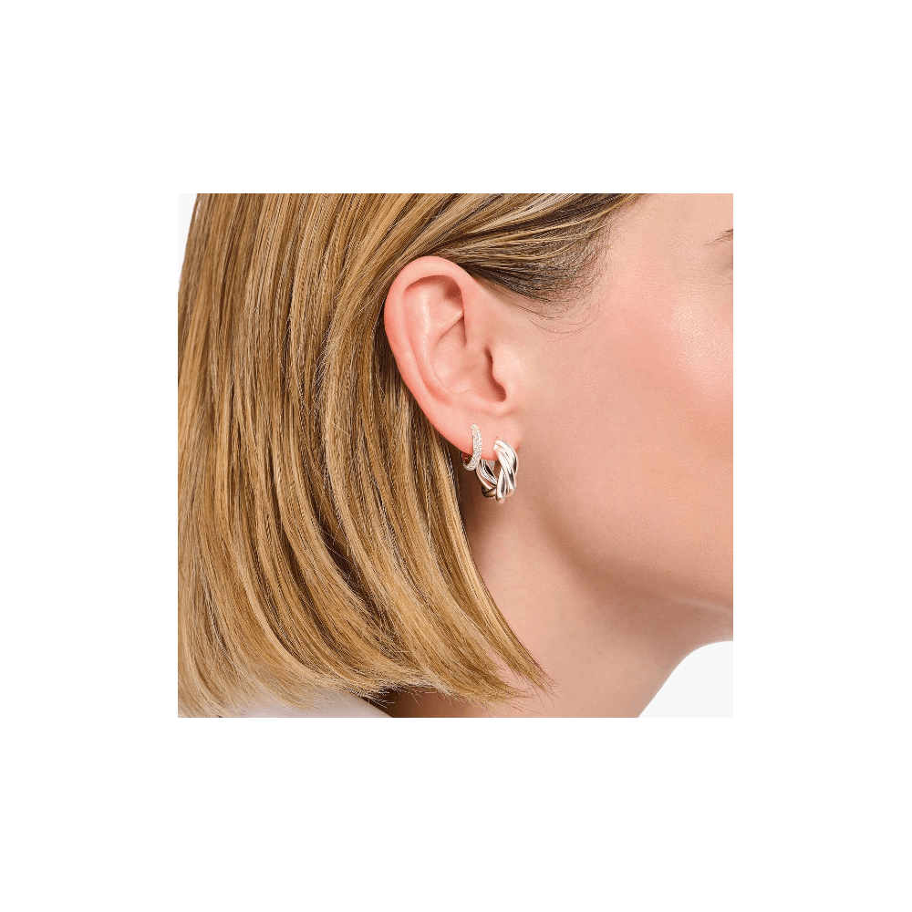 Silver hoop earrings with white zirconia pavé