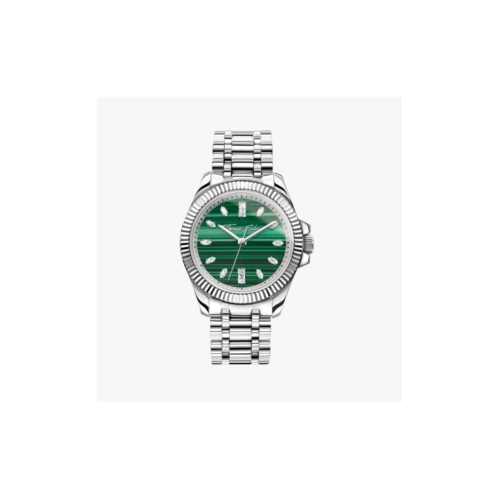 Silver ladies' watch Divine Jewellery Stone with green malachite