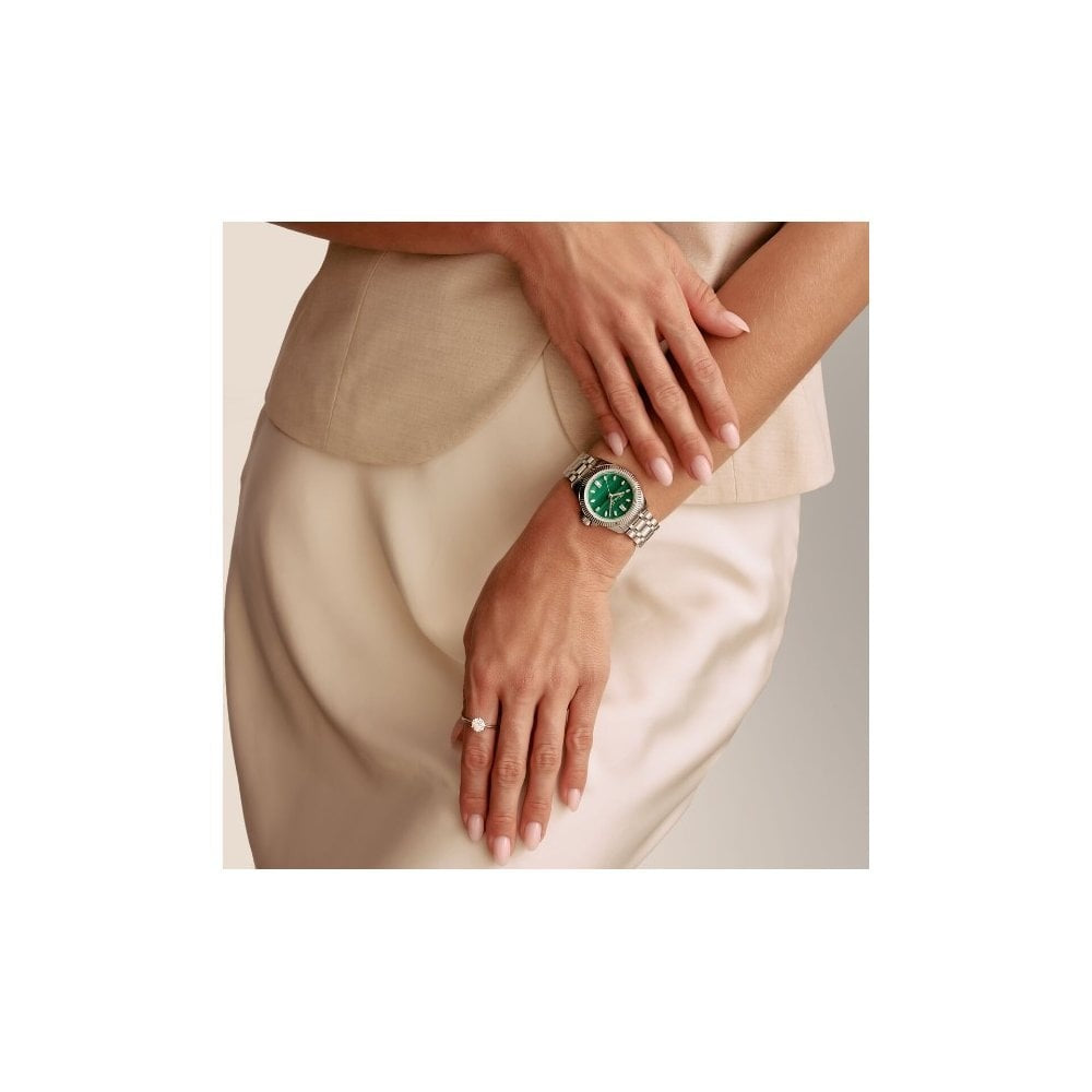 Silver ladies' watch Divine Jewellery Stone with green malachite