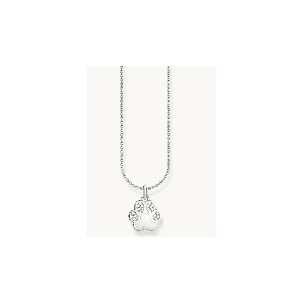 Silver necklace with paw pendant and white zirconia