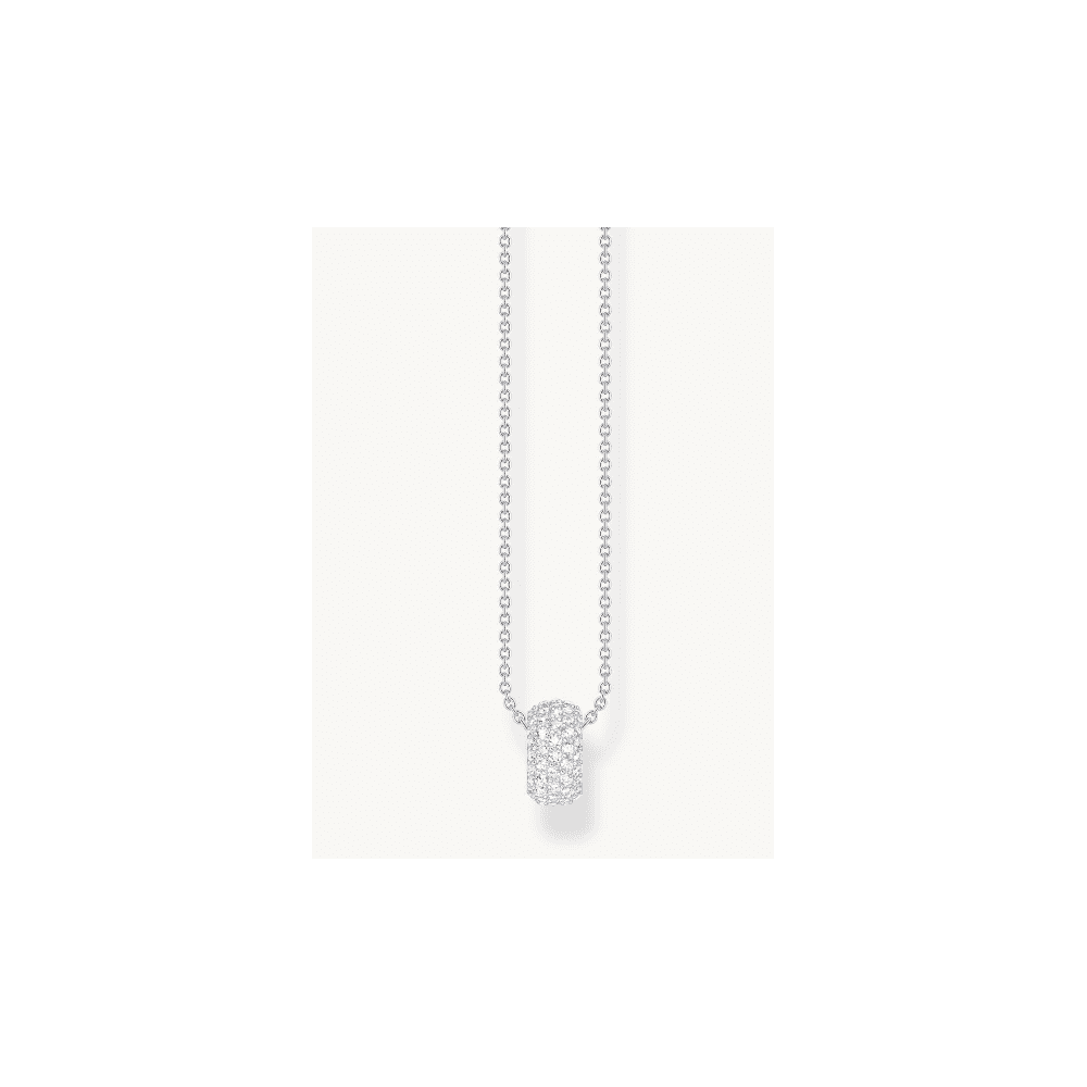 Silver necklace with ring pendant and white zirconia