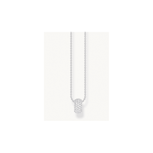 Silver necklace with ring pendant and white zirconia
