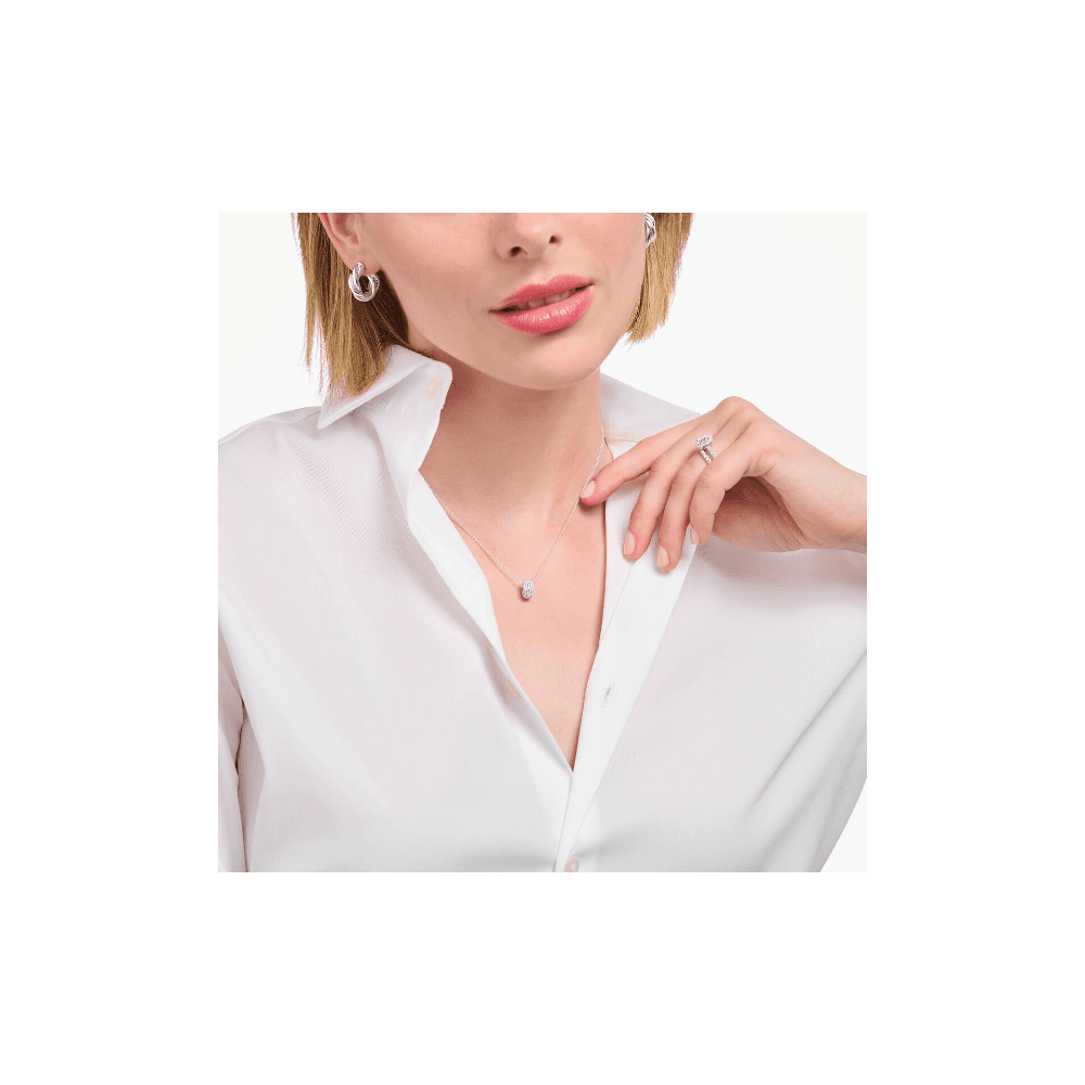Silver necklace with ring pendant and white zirconia