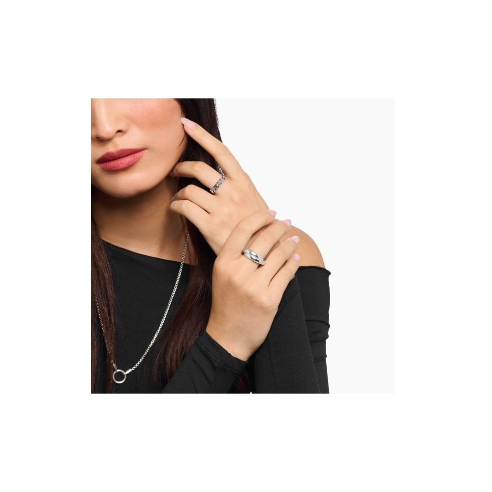 Silver slim ring in duo design size 58