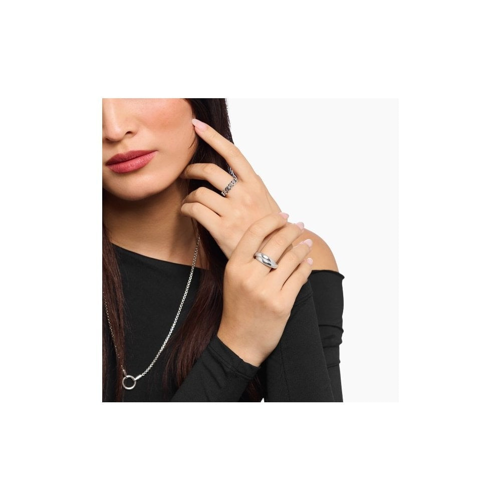 Silver slim ring in duo design size 60