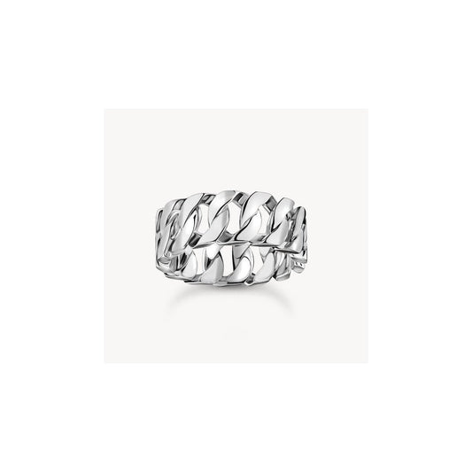Silver wide ring with chain links size 62