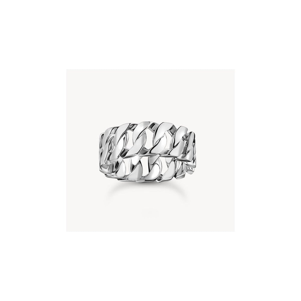 Silver wide ring with chain links size 68